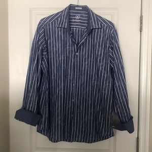 Bucatchi Uomo Men's Shaped Fit Long Sleeve Button Down Blue Strip Shirt L
